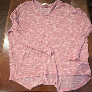 pants store Women's Pink Heathered Knit Pullover Sweater L Long Sleeve High-Low